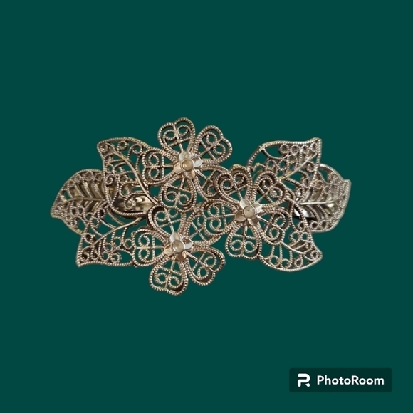 Vintage Silver Floral Filigree Fairycore Barrette - Picture 1 of 6